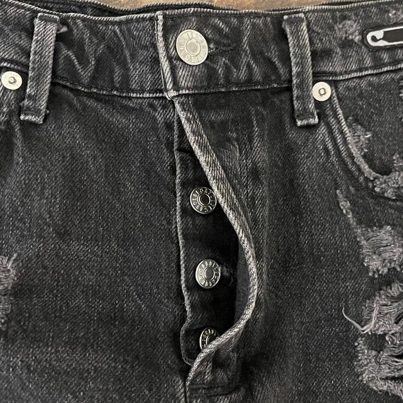 Agolde 90s High Rise Distressed Black Denim Shorts 27 Patch Raw Hem Y2K Grunge - Picture 3 of 12